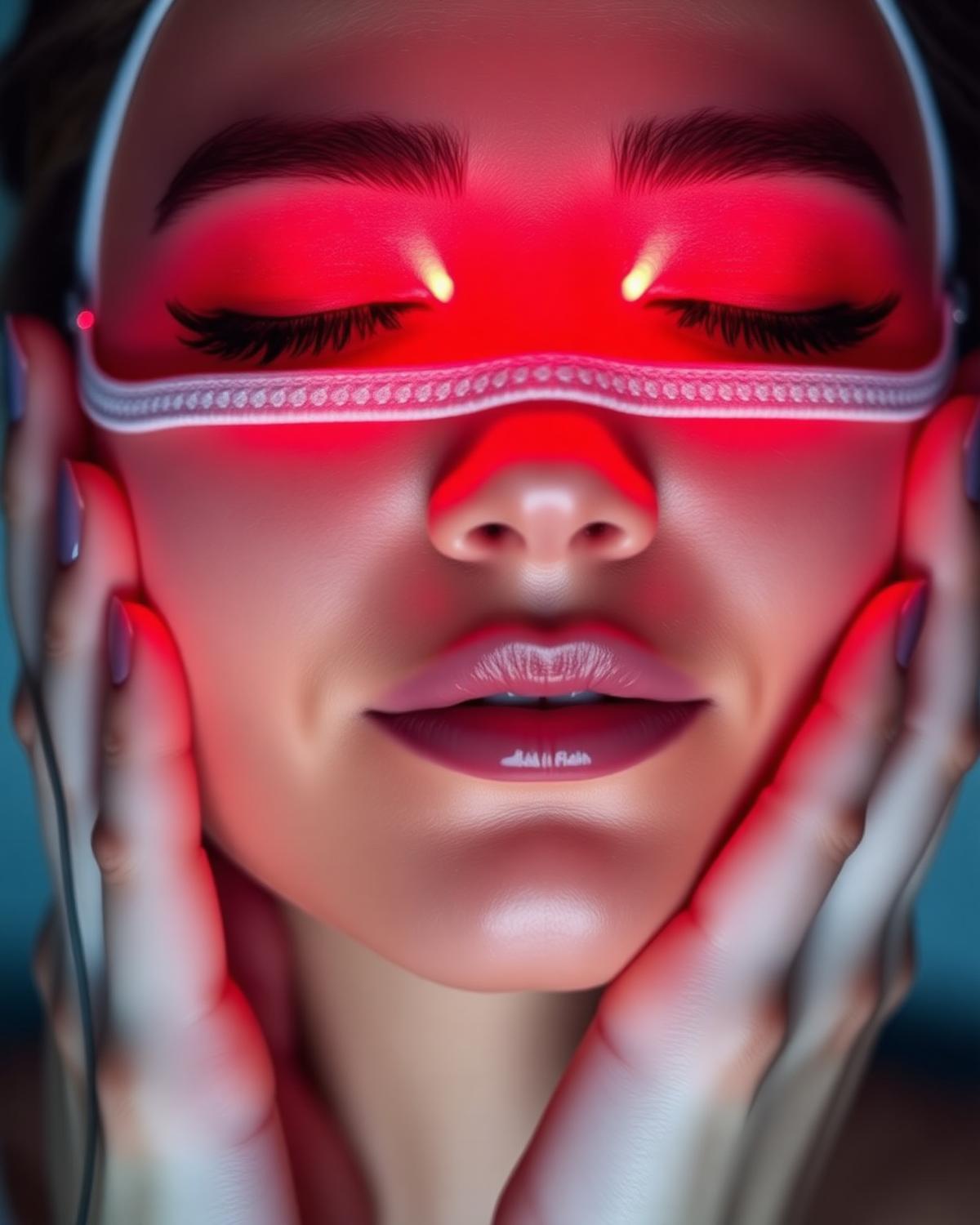 Nahaufnahme Frau mit Rotlicht-LED-Maske